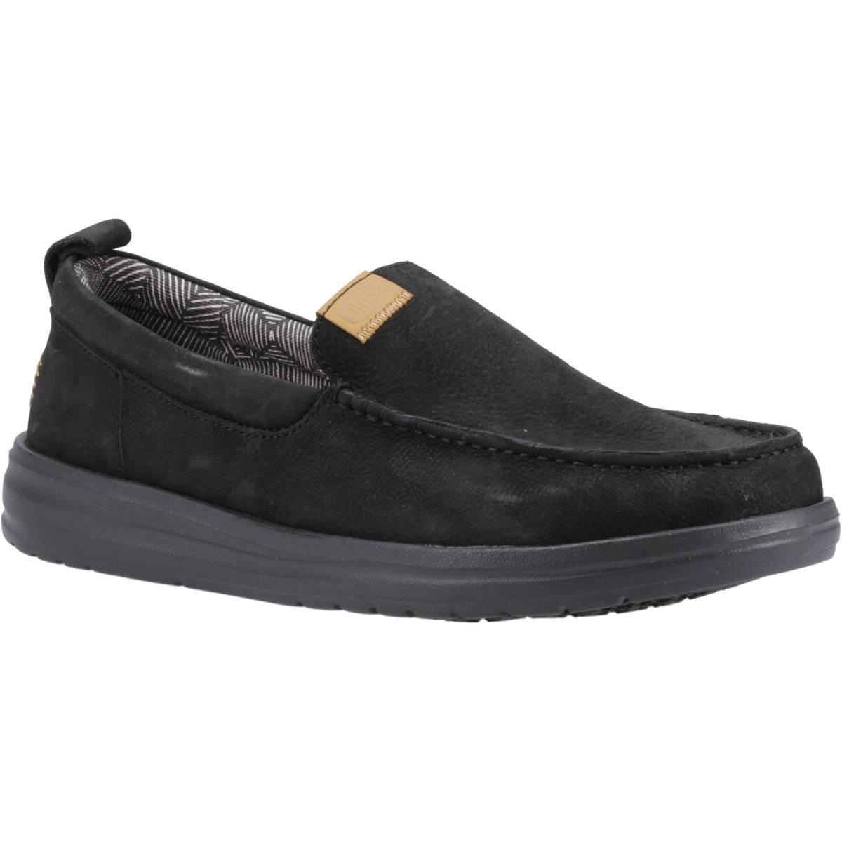 Hey Dude Wally Grip Moc Craft Leather Black Mens Slip-on Shoes 40173-001 in a Plain  in Size 7